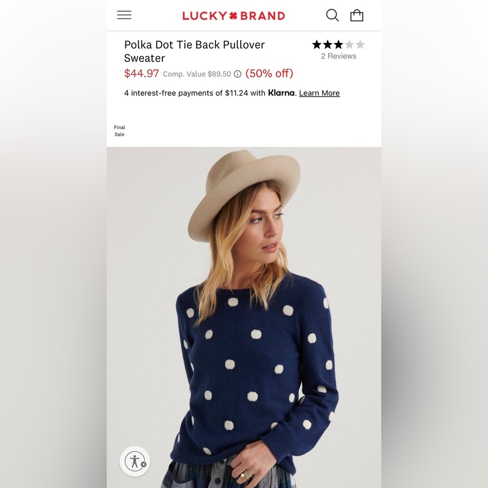 Lucky polka dot, tie back pullover sweater